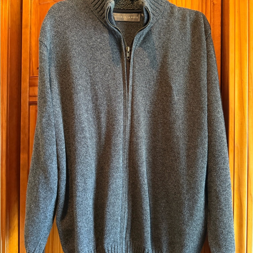 Oscar de la Renta Gray Zip-Up Sweater XL Mens